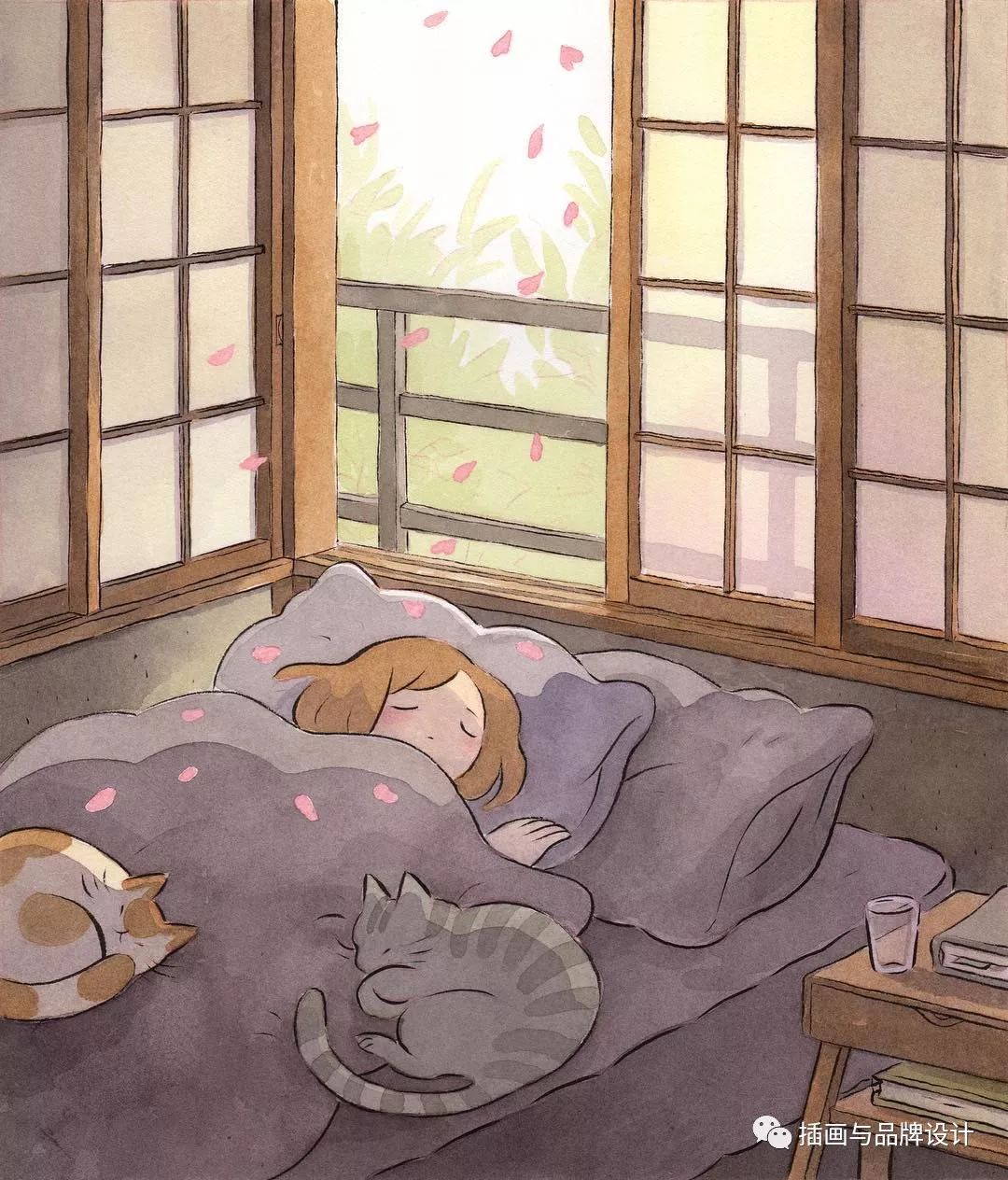 手绘丨水彩也能画出最治愈系的插画暖暖的被窝画风超美