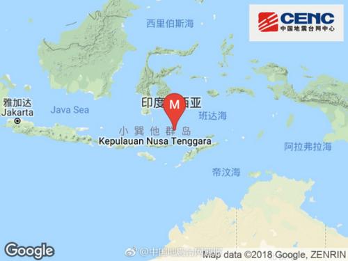 印尼弗洛勒斯海发生6.0级地震 震源深度580千米