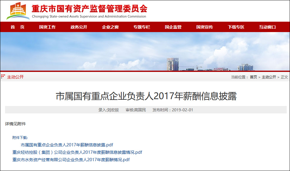 国企高管薪酬:国企一把手晒“工资条” 看看他们年薪是多少 网站截图