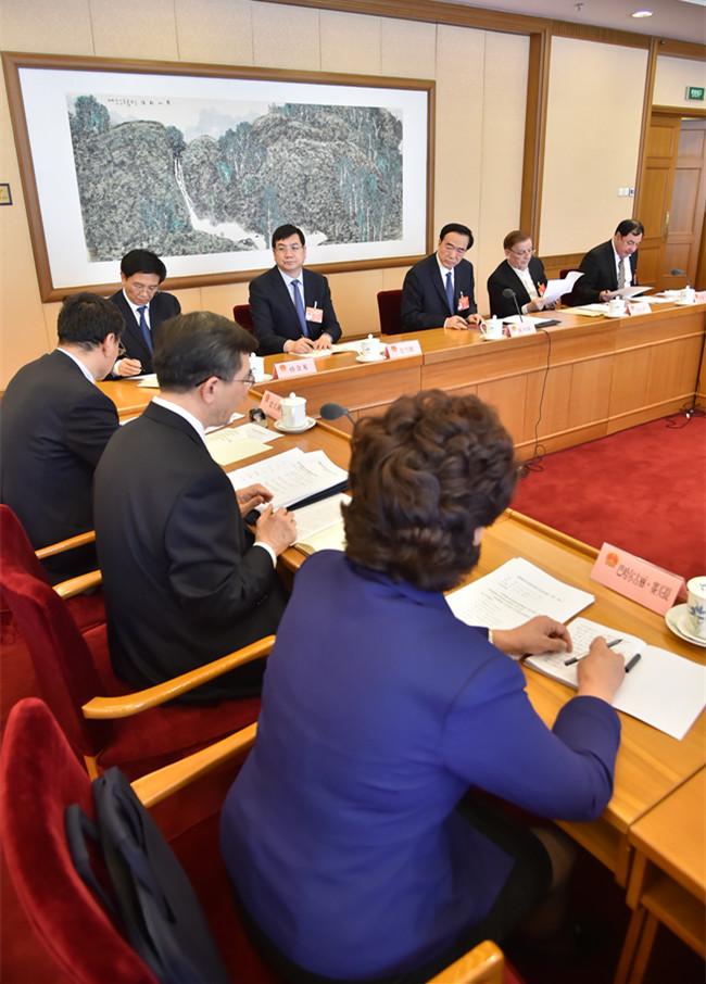 全国人大代表王艳清(左起),全国人大代表库尔玛什·斯尔江,全国人大