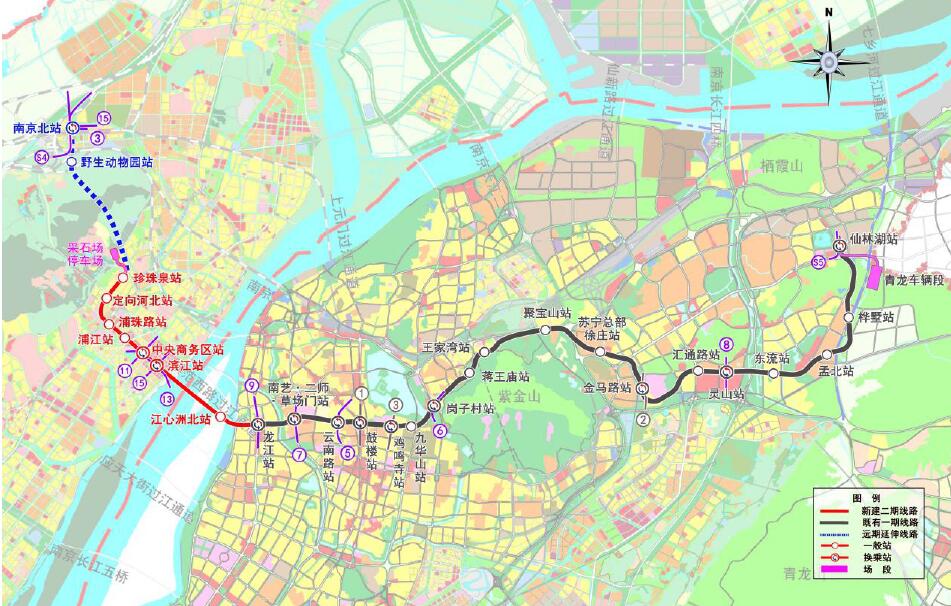 南京地铁4 号线二期工程西起珍珠泉站,沿浦乌路,定山大街路走行,依次
