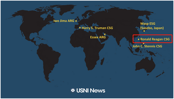 红色框内是里根号航母位置