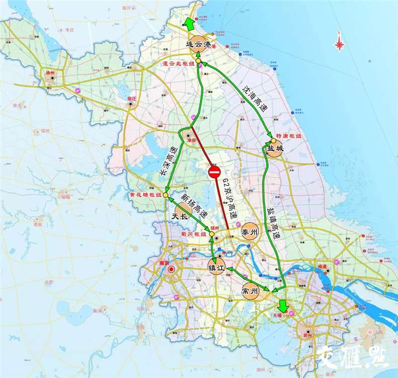 3,连云港往镇江,常州方向:通过g25长深高速或s29盐靖高速绕行.