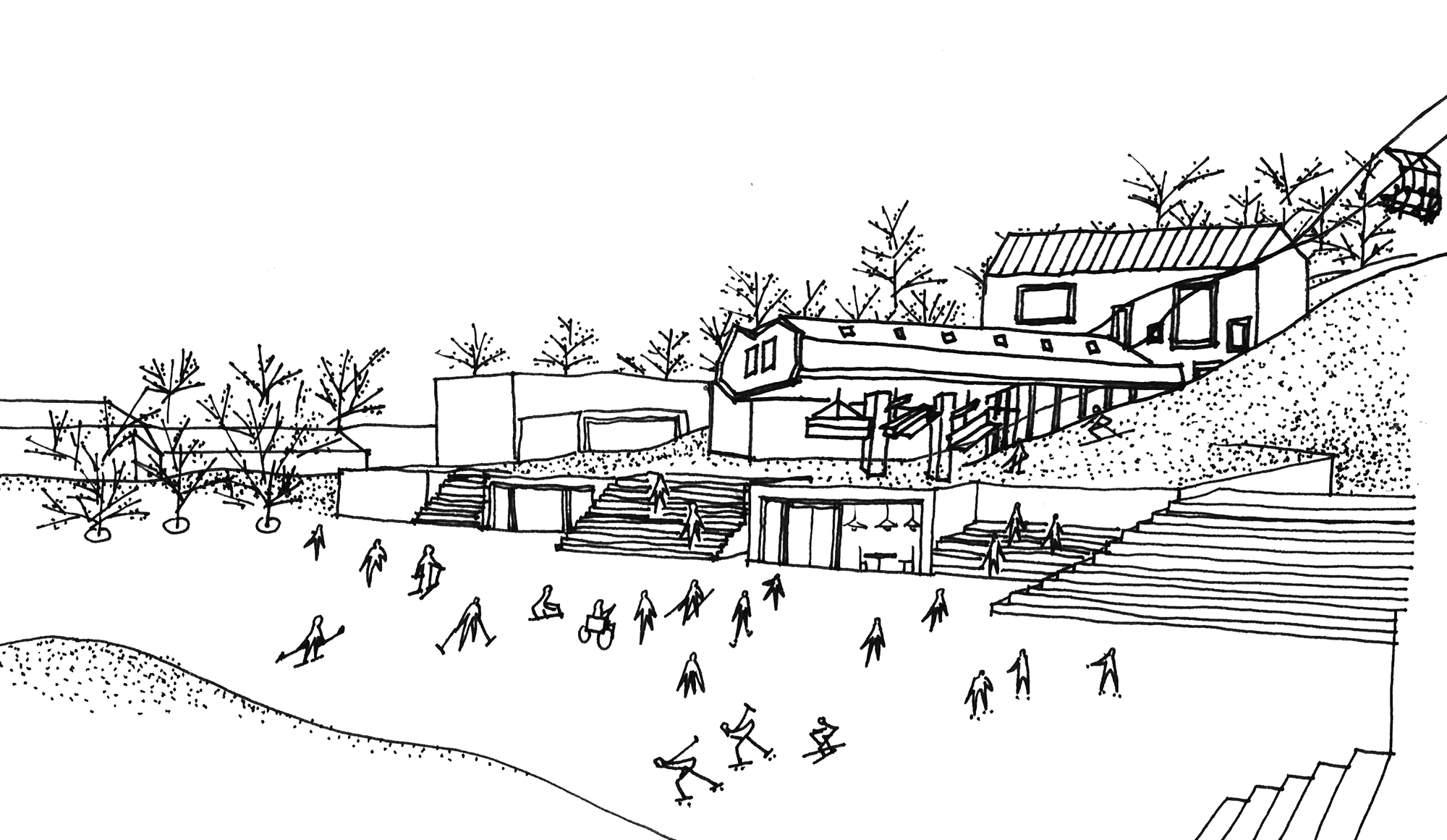 原有的度假酒店拥有深色木质立面,很好得与周围的自然环境融合.