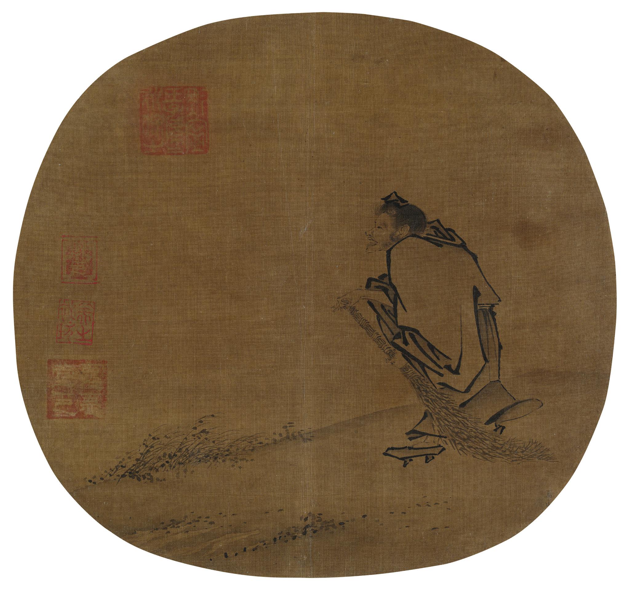 马远《寒山子像图》夏圭《松溪泛月图》夏圭,人称"夏半边",因沟通长取