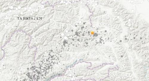塔吉克斯坦东南地区发生5.2级地震。(图片来源：美国地质勘探局网站截图)