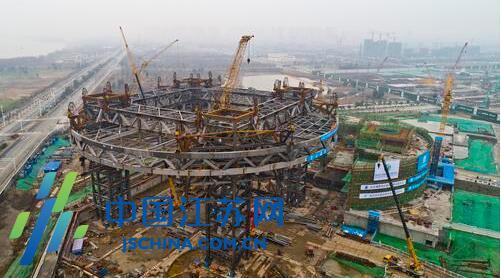 南京江北新区市民中心钢结构桁架落成