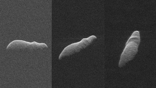 这颗小行星的形状看起来像是一只潜在水中的河马。(图片来源:NASA)