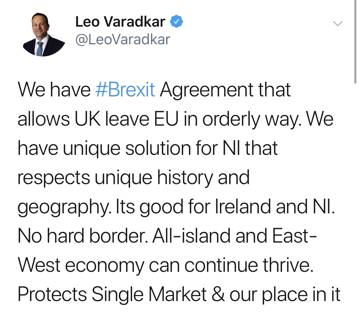 爱尔兰总理瓦拉德卡的推特截图。/ 推特