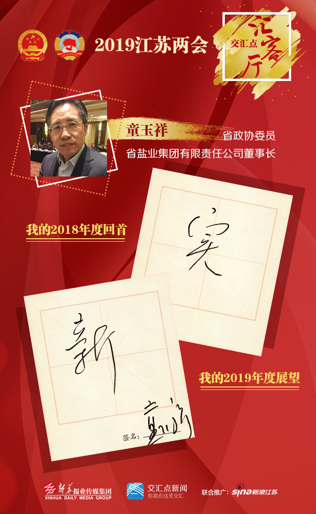 展望2019,江苏省政协委员,省盐业集团有限责任公司董事长童玉祥分别用