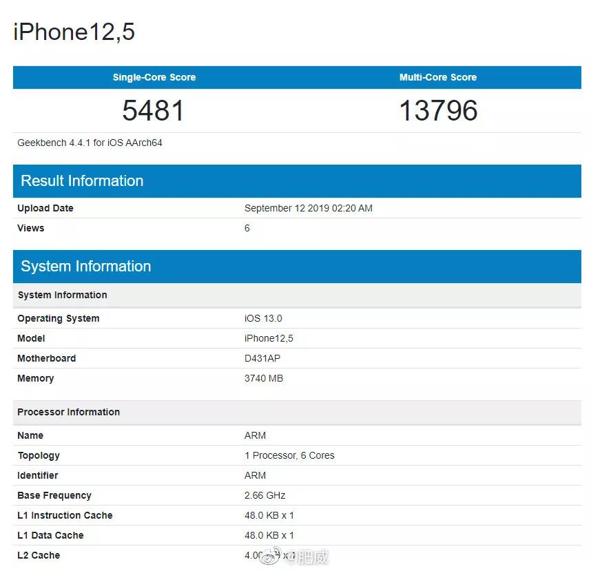 iphone 11 pro max跑分 型号d431图源@肥威之所以认为最新曝光的