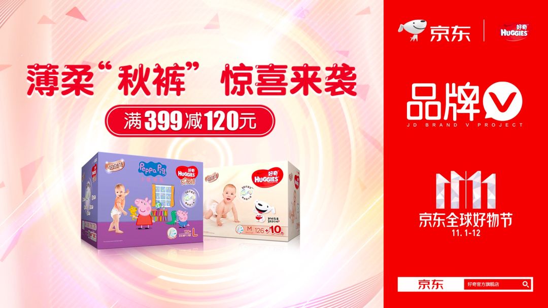 现在上京东,购买好奇纸尿裤指定商品,就能享受满 399 减  120 元的重
