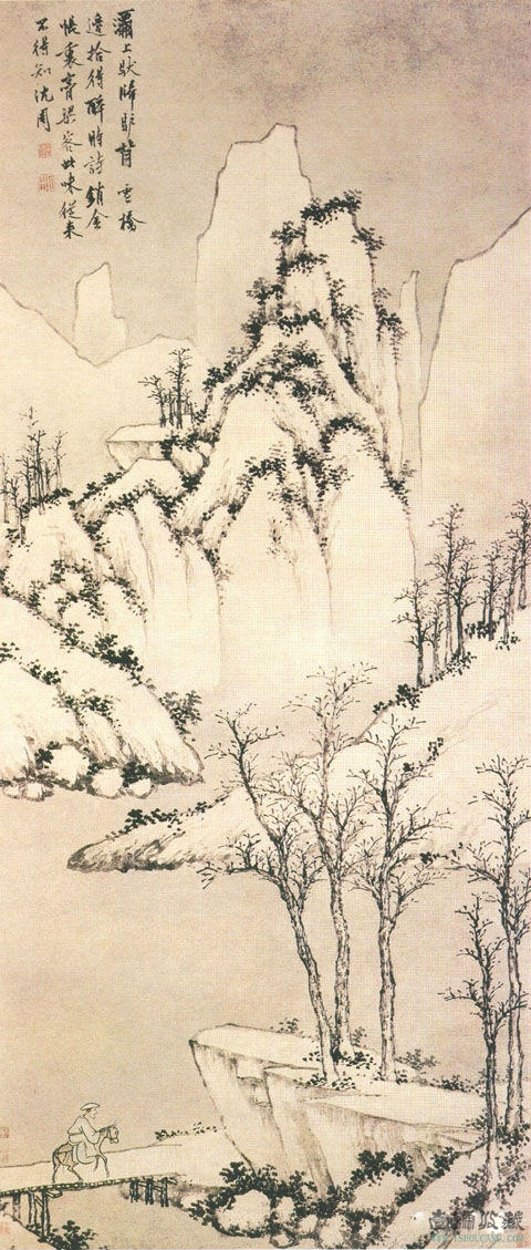 明代沈周《灞桥风雪图》元代黄公望《九峰雪霁图》清代袁江《梁园飞雪