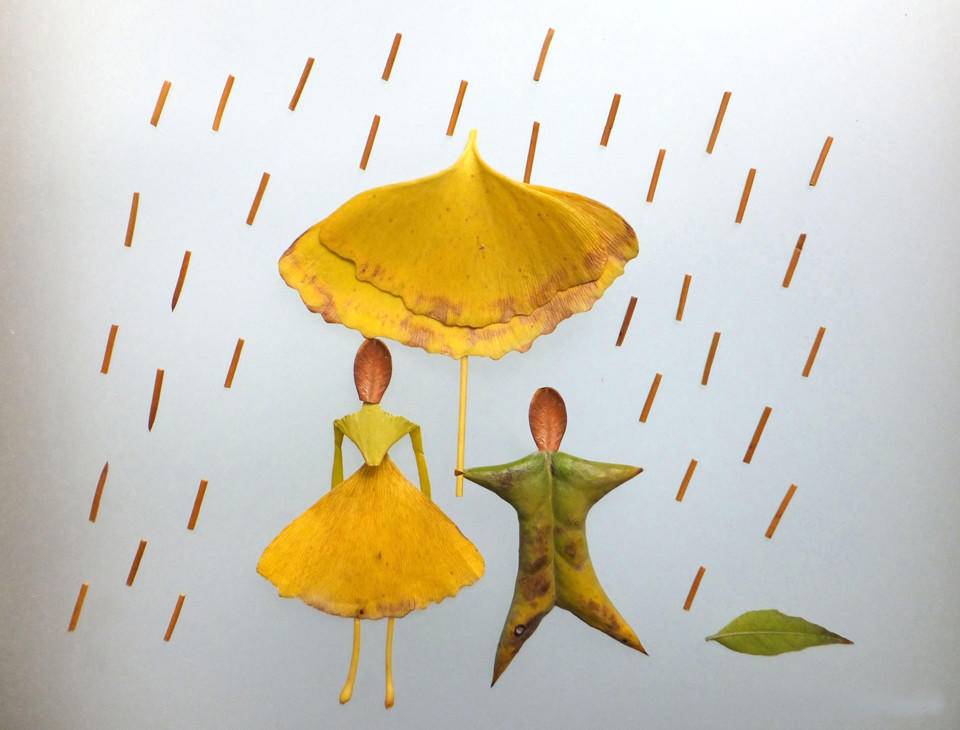 当南京初冬的树叶遇到创意,手艺人巧用落叶拼成"枯叶人物"