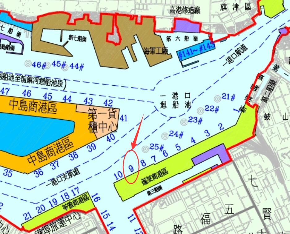 高雄港布置图，可见9号码头的位置，确实是一个纯粹的商用港口