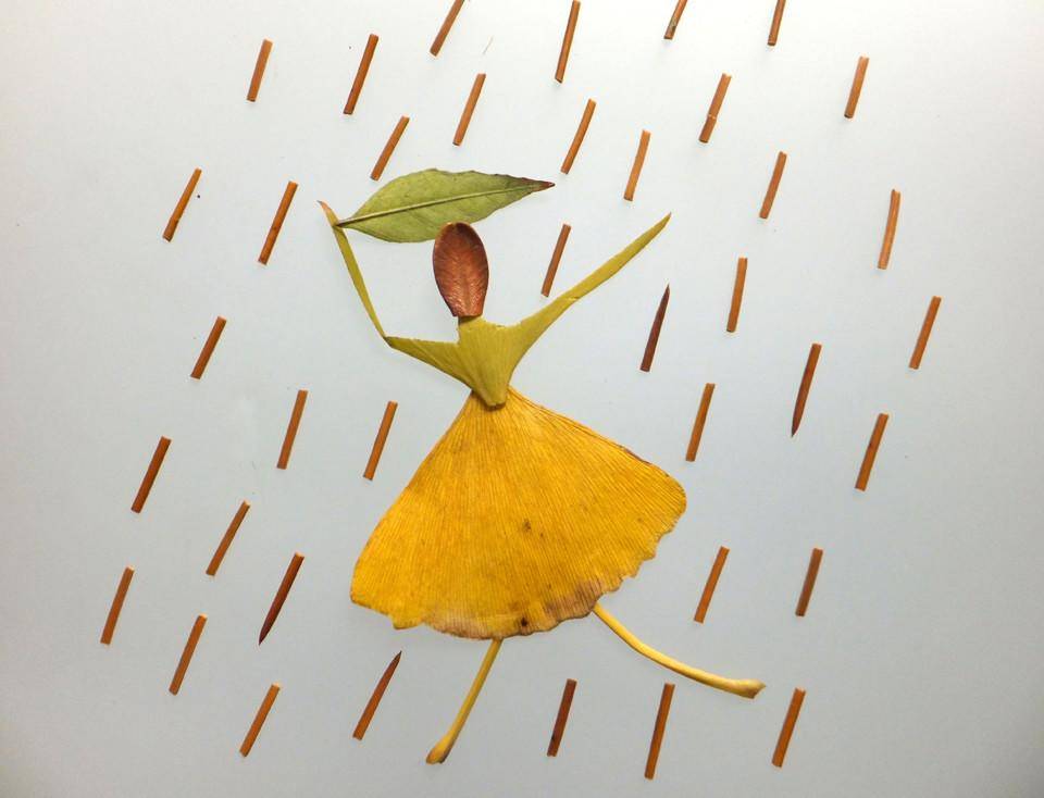 当南京初冬的树叶遇到创意,手艺人巧用落叶拼成"枯叶人物"