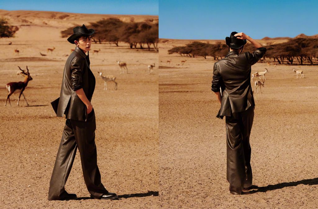 肖战最新沙漠写真曝光穿皮衣戴牛仔帽炫酷拉风帅成了贵族骑士