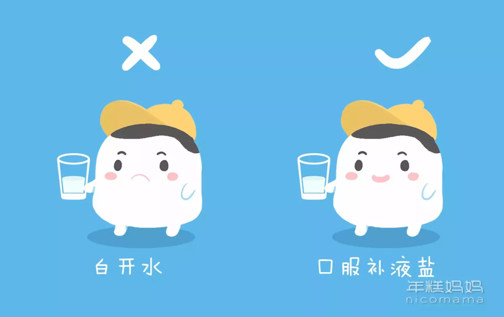 泻会丢失大量钾盐,钠盐,所以这个时候给孩子喝的水可更换成口服补液盐