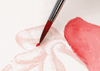 的花瓣,色彩较重的图案上色方法二step3:用刚刚蘸了清水的那支粗画笔