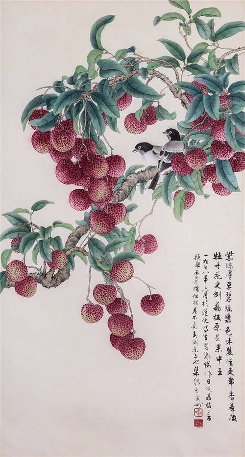 他笔下的岭南佳果荔枝,栩栩如生,人见人爱▼他笔下的百鸟灵动传神