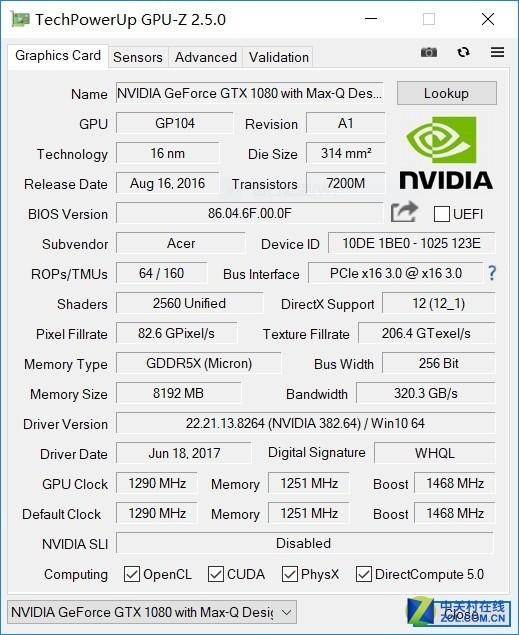 gtx1080 with max-q 参数信息