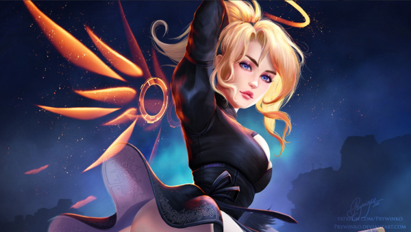 《守望先锋》天使版2b性感插画 黑丝翘臀,看完受不了