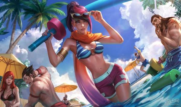 韩国美女cos《lol》泳池派对剑姬 泳装出镜,性感撩人