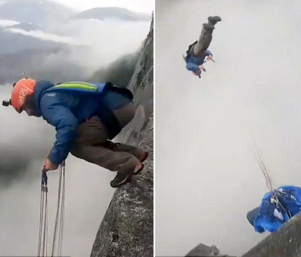 画面中,跳伞者亚历克斯61吉拉德(alex girard)站在悬崖边,身上并没