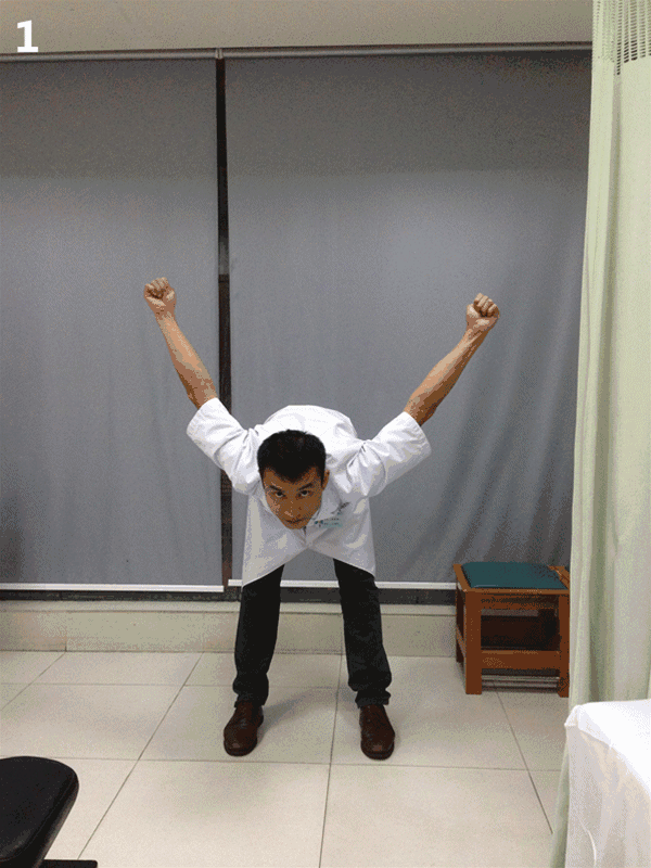 ⑤双臂内旋外展,置于双侧肾俞穴.