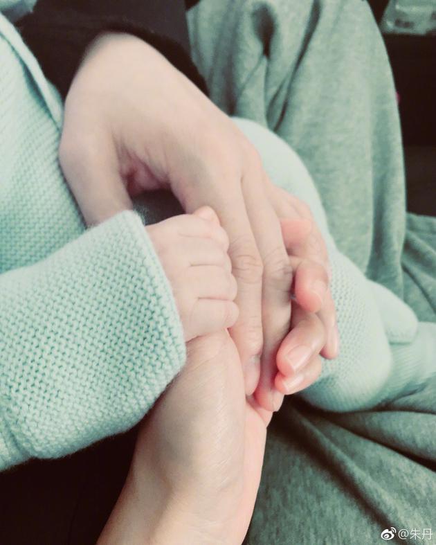 朱丹周一围温柔展父母爱与宝宝大手牵小手显温馨