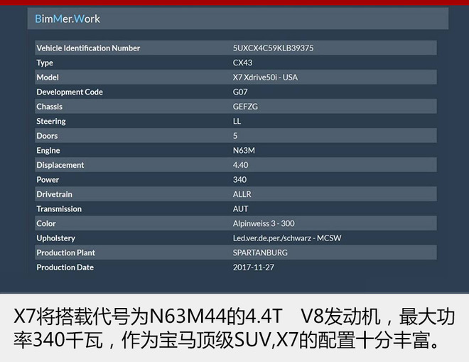 宝马x7大量配置曝光 搭载4.4t v8发动机