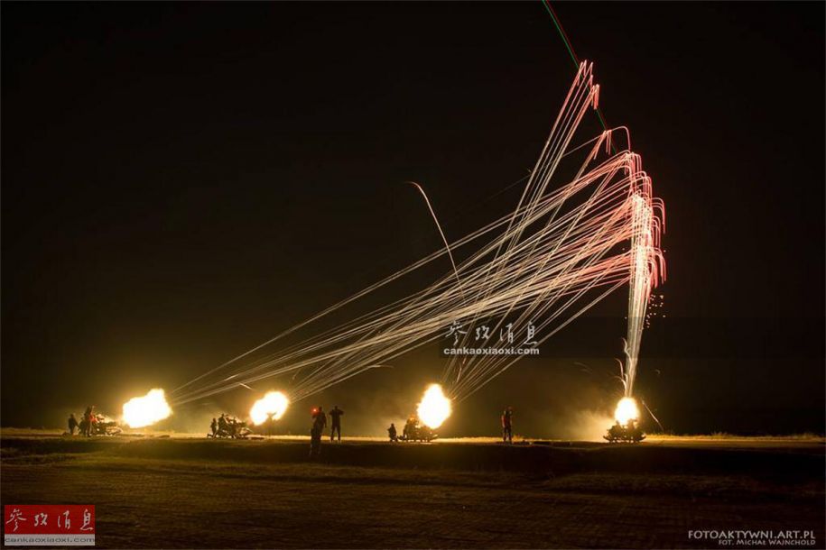 与"比亚瓦河"协同防空训练的zsu-23牵引高炮夜间弹幕射击