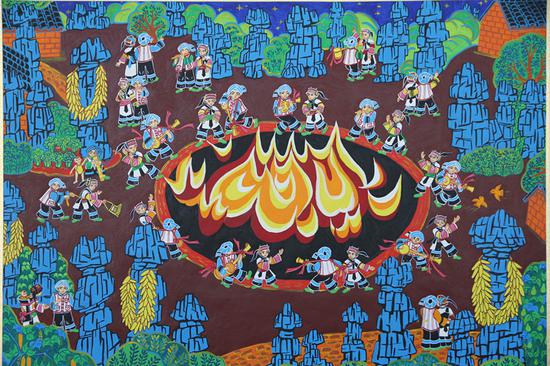 金牛作品《火把节之夜》获得全国现代民间绘画优秀画家提名奖