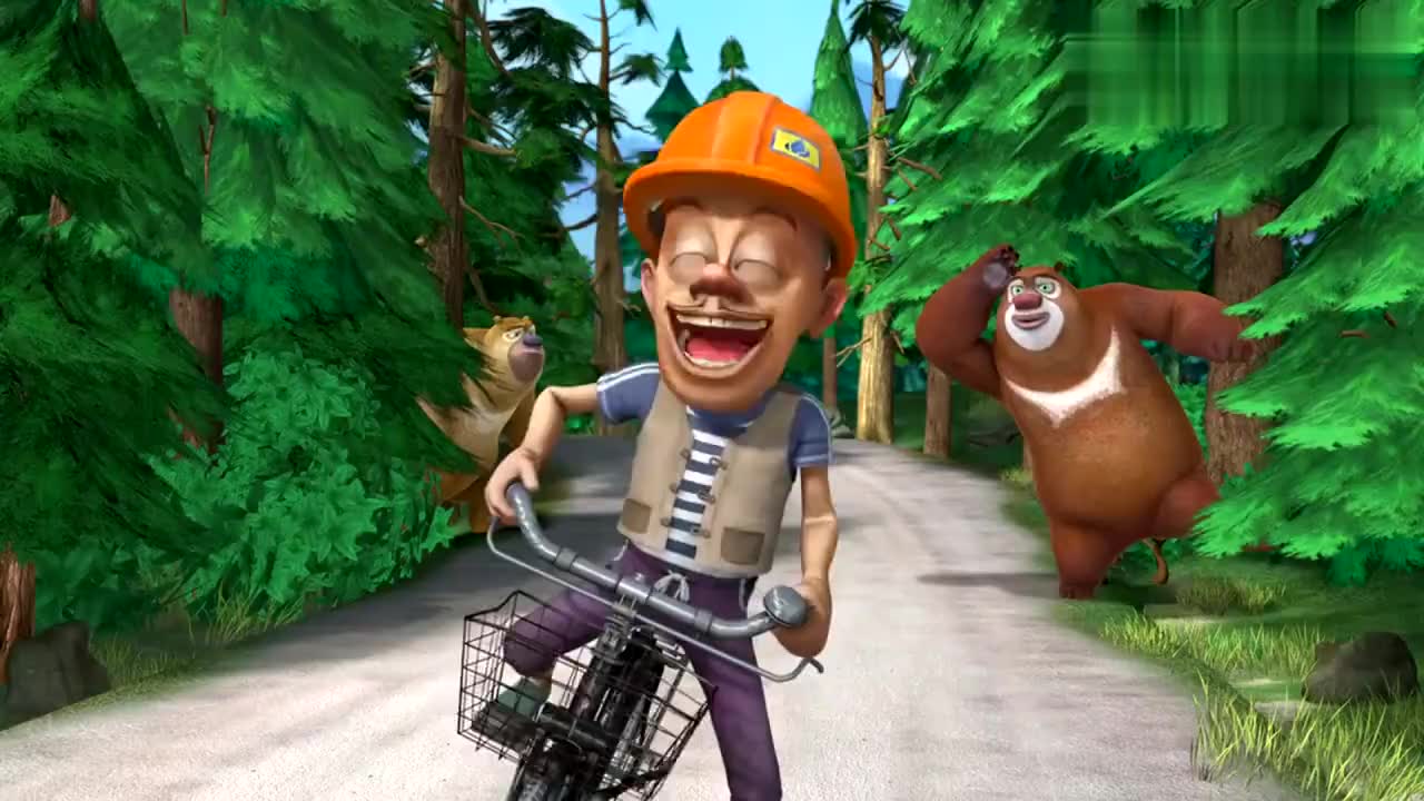 熊出没-光头强骑车出森林,原来是要找水呀,熊大熊二跟着他干啥