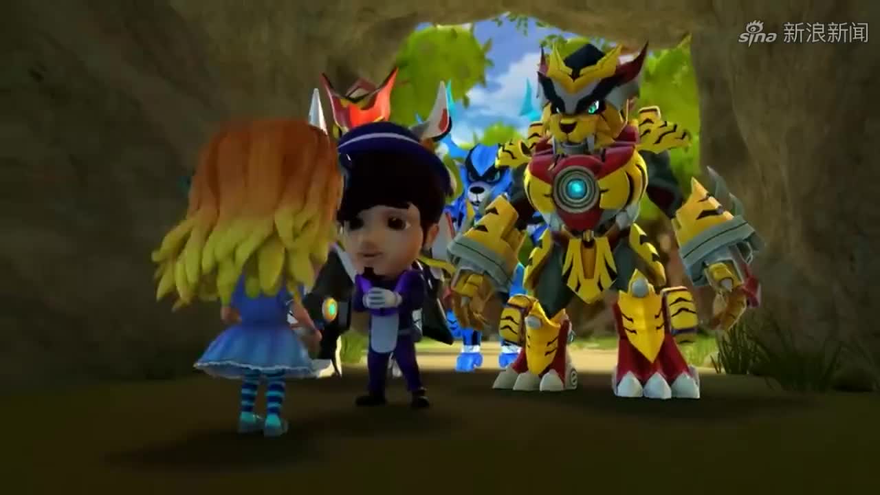 黑魔怪想抢走x元素,铁拳虎及时出现,一拳打飞黑魔怪,太帅了