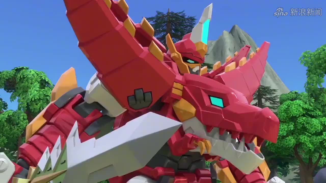 试玩心奇爆龙战车飞火霸王龙武器,可切换炎龙枪和剑两种形态