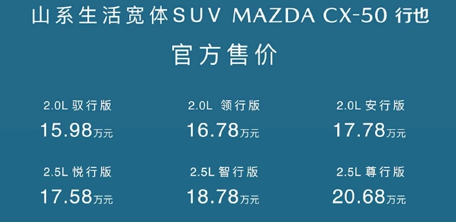 售15.98万起 MAZDA CX-50行也正式上市