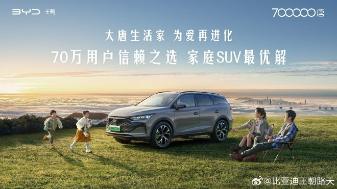 比亚迪唐家族销量达成70万辆 25款唐DM-i明日上市