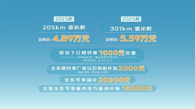 2025款长安Lumin两款新车上市 售价4.89万起