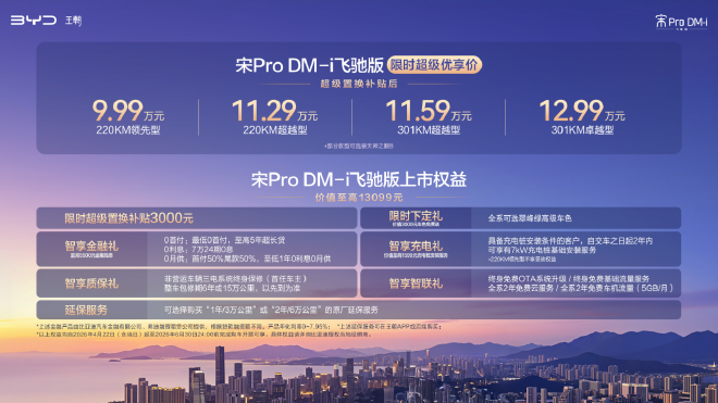 纯电续航301km 宋Pro DM-i飞驰版上市9.99万起