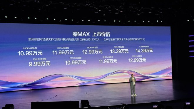 售9.99-14.39万元 比亚迪2027款秦MAX上市