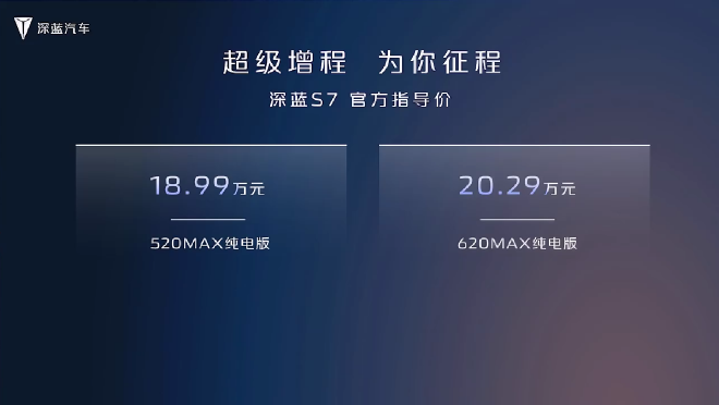 深蓝S7正式上市 售价14.99-20.29万元