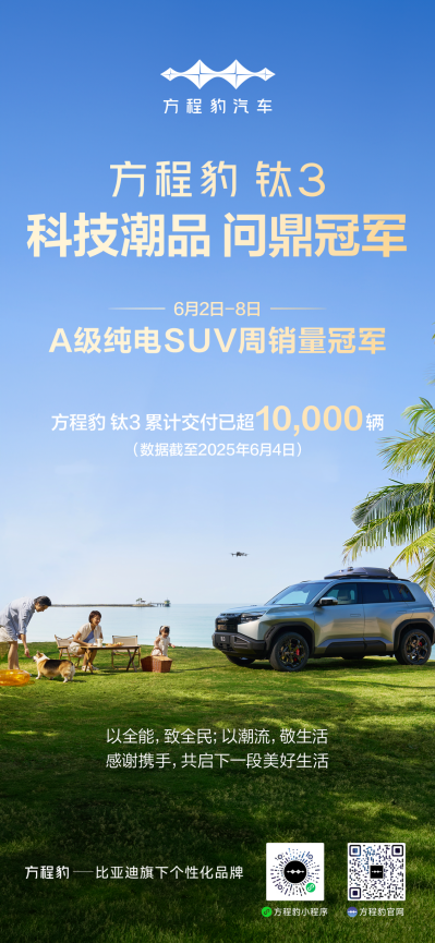 方程豹周销量跃居新势力第四 钛3持续热销