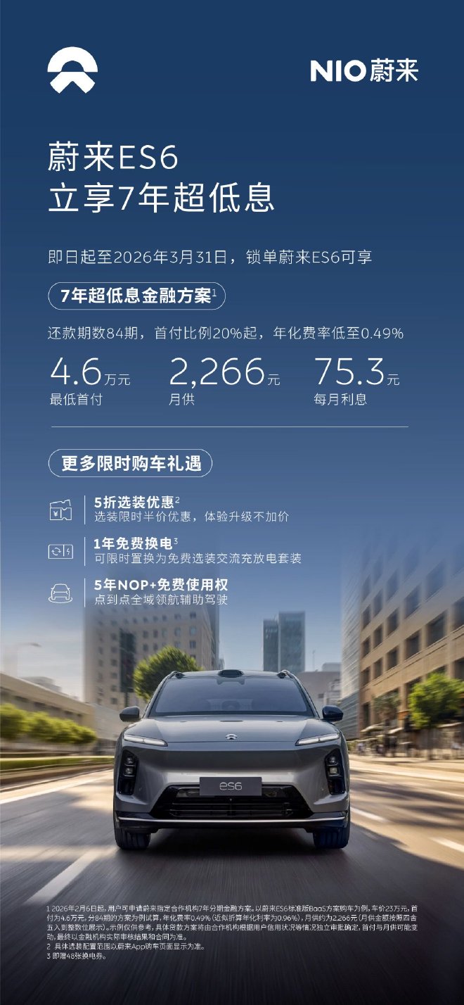 蔚来宣布推出3月限时金融购车方案