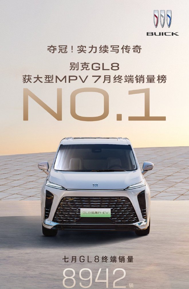 别克GL8家族7月交付新车8942辆 登顶MPV细分市场榜首