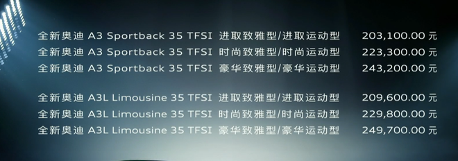 全新一代奥迪A3正式上市 售价20.31-24.97万元