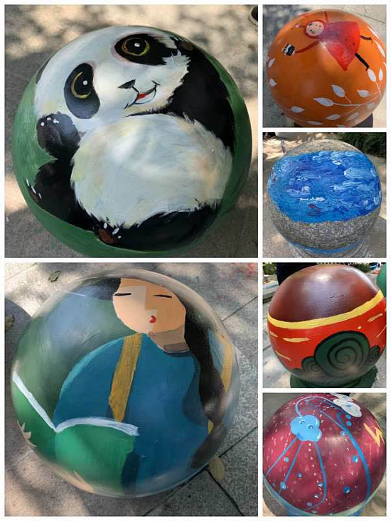 小区内的石球彩绘