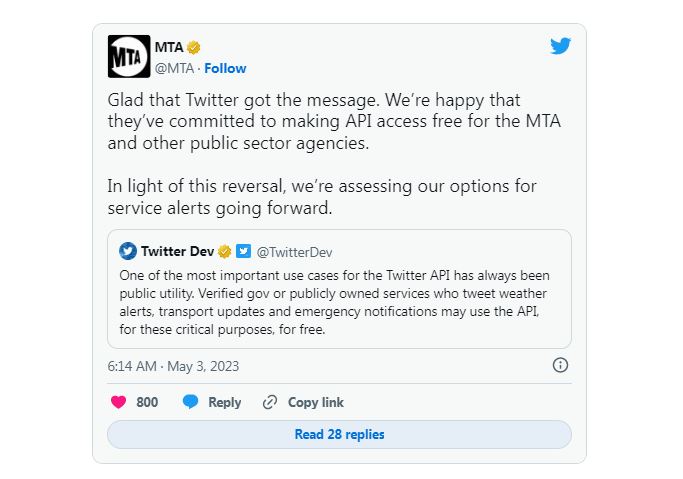 纽约地铁回应推特恢复其免费api访问 7x24小时财经新闻