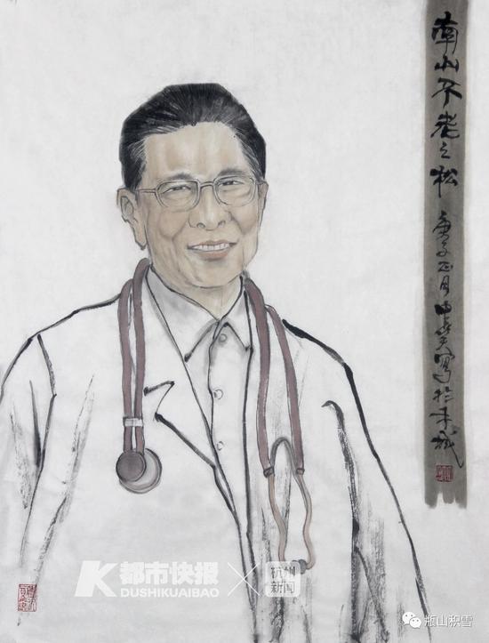仲中晓创作的钟南山肖像画 丨 仲中晓 供图